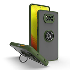Custodia Silicone e Plastica Opaca Cover con Magnetico Anello Supporto QW2 per Xiaomi Poco X3 Verde Militare