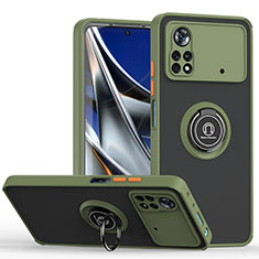 Custodia Silicone e Plastica Opaca Cover con Magnetico Anello Supporto QW2 per Xiaomi Poco X4 Pro 5G Verde Militare