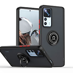 Custodia Silicone e Plastica Opaca Cover con Magnetico Anello Supporto QW2 per Xiaomi Redmi K50 Ultra 5G Rosso e Nero