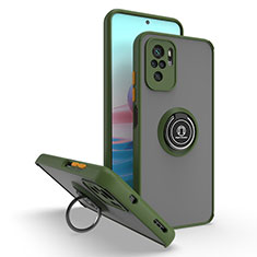 Custodia Silicone e Plastica Opaca Cover con Magnetico Anello Supporto QW2 per Xiaomi Redmi Note 10 Pro 4G Verde Militare