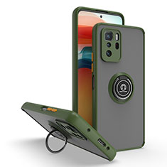 Custodia Silicone e Plastica Opaca Cover con Magnetico Anello Supporto QW2 per Xiaomi Redmi Note 10 Pro 5G Verde Militare