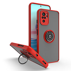 Custodia Silicone e Plastica Opaca Cover con Magnetico Anello Supporto QW2 per Xiaomi Redmi Note 10 Pro Max Rosso