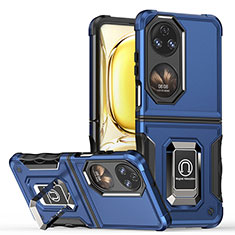 Custodia Silicone e Plastica Opaca Cover con Magnetico Anello Supporto QW3 per Huawei P60 Pocket Blu