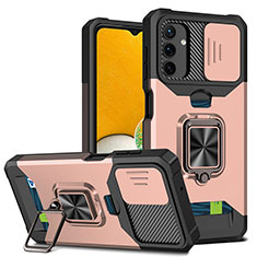 Custodia Silicone e Plastica Opaca Cover con Magnetico Anello Supporto QW3 per Samsung Galaxy A04s Oro Rosa