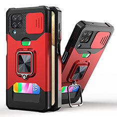 Custodia Silicone e Plastica Opaca Cover con Magnetico Anello Supporto QW3 per Samsung Galaxy A12 Nacho Rosso