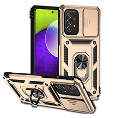 Custodia Silicone e Plastica Opaca Cover con Magnetico Anello Supporto QW3 per Samsung Galaxy A73 5G Oro