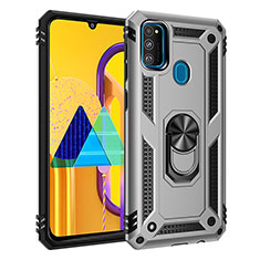 Custodia Silicone e Plastica Opaca Cover con Magnetico Anello Supporto QW3 per Samsung Galaxy M30s Argento