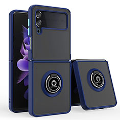 Custodia Silicone e Plastica Opaca Cover con Magnetico Anello Supporto QW3 per Samsung Galaxy Z Flip4 5G Blu