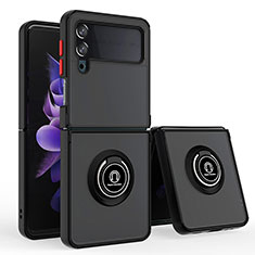 Custodia Silicone e Plastica Opaca Cover con Magnetico Anello Supporto QW3 per Samsung Galaxy Z Flip4 5G Rosso e Nero