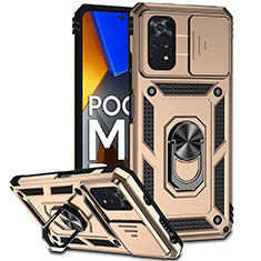 Custodia Silicone e Plastica Opaca Cover con Magnetico Anello Supporto QW3 per Xiaomi Poco M4 Pro 4G Oro