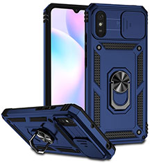 Custodia Silicone e Plastica Opaca Cover con Magnetico Anello Supporto QW3 per Xiaomi Redmi 9A Blu