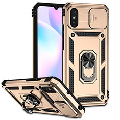 Custodia Silicone e Plastica Opaca Cover con Magnetico Anello Supporto QW3 per Xiaomi Redmi 9AT Oro