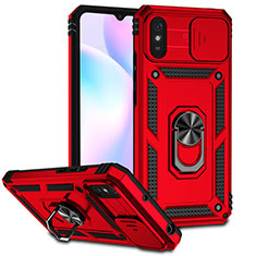 Custodia Silicone e Plastica Opaca Cover con Magnetico Anello Supporto QW3 per Xiaomi Redmi 9AT Rosso