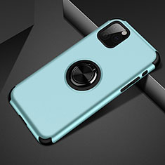 Custodia Silicone e Plastica Opaca Cover con Magnetico Anello Supporto R01 per Apple iPhone 11 Pro Max Ciano