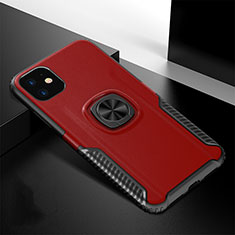 Custodia Silicone e Plastica Opaca Cover con Magnetico Anello Supporto R01 per Apple iPhone 11 Rosso