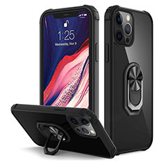 Custodia Silicone e Plastica Opaca Cover con Magnetico Anello Supporto R01 per Apple iPhone 12 Pro Max Nero