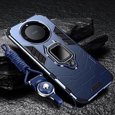 Custodia Silicone e Plastica Opaca Cover con Magnetico Anello Supporto R01 per Huawei Honor Magic6 Lite 5G Blu