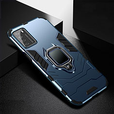 Custodia Silicone e Plastica Opaca Cover con Magnetico Anello Supporto R01 per Huawei Honor Play4 5G Blu