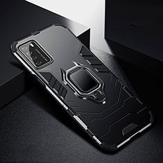 Custodia Silicone e Plastica Opaca Cover con Magnetico Anello Supporto R01 per Huawei Honor Play4 5G Nero