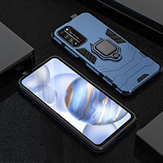 Custodia Silicone e Plastica Opaca Cover con Magnetico Anello Supporto R01 per Huawei Honor X10 5G Blu