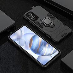 Custodia Silicone e Plastica Opaca Cover con Magnetico Anello Supporto R01 per Huawei Honor X10 5G Nero