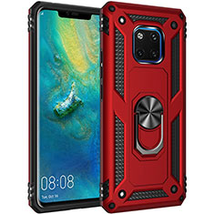 Custodia Silicone e Plastica Opaca Cover con Magnetico Anello Supporto R01 per Huawei Mate 20 Pro Rosso