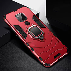 Custodia Silicone e Plastica Opaca Cover con Magnetico Anello Supporto R01 per Huawei Mate 20 X 5G Rosso