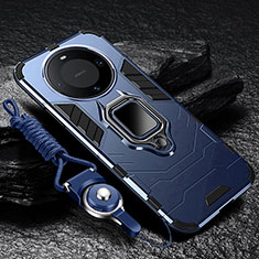 Custodia Silicone e Plastica Opaca Cover con Magnetico Anello Supporto R01 per Huawei Mate 60 Blu