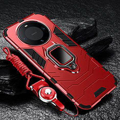 Custodia Silicone e Plastica Opaca Cover con Magnetico Anello Supporto R01 per Huawei Mate 60 Pro+ Plus Rosso