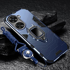Custodia Silicone e Plastica Opaca Cover con Magnetico Anello Supporto R01 per Huawei Nova 11 SE Blu
