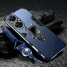 Custodia Silicone e Plastica Opaca Cover con Magnetico Anello Supporto R01 per Huawei Nova 11i Blu
