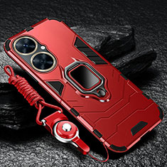 Custodia Silicone e Plastica Opaca Cover con Magnetico Anello Supporto R01 per Huawei Nova 11i Rosso