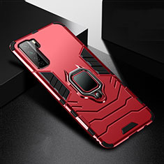 Custodia Silicone e Plastica Opaca Cover con Magnetico Anello Supporto R01 per Huawei Nova 7 SE 5G Rosso