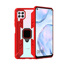 Custodia Silicone e Plastica Opaca Cover con Magnetico Anello Supporto R01 per Huawei Nova 7i Rosso