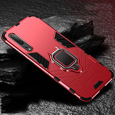 Custodia Silicone e Plastica Opaca Cover con Magnetico Anello Supporto R01 per Huawei P20 Pro Rosso