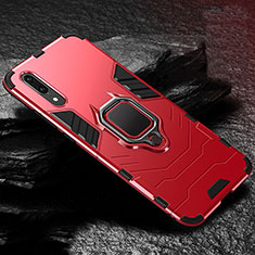 Custodia Silicone e Plastica Opaca Cover con Magnetico Anello Supporto R01 per Huawei P20 Rosso