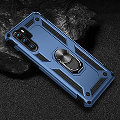 Custodia Silicone e Plastica Opaca Cover con Magnetico Anello Supporto R01 per Huawei P30 Pro Blu