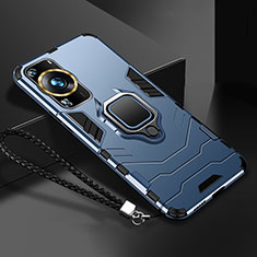 Custodia Silicone e Plastica Opaca Cover con Magnetico Anello Supporto R01 per Huawei P60 Blu