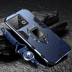 Custodia Silicone e Plastica Opaca Cover con Magnetico Anello Supporto R01 per OnePlus 10 Pro 5G Blu