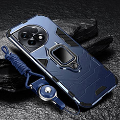 Custodia Silicone e Plastica Opaca Cover con Magnetico Anello Supporto R01 per OnePlus 11 5G Blu