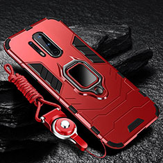 Custodia Silicone e Plastica Opaca Cover con Magnetico Anello Supporto R01 per OnePlus 8 Pro Rosso
