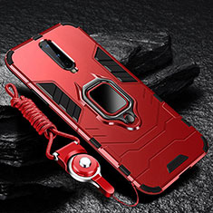 Custodia Silicone e Plastica Opaca Cover con Magnetico Anello Supporto R01 per OnePlus 8 Rosso