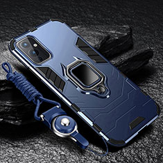 Custodia Silicone e Plastica Opaca Cover con Magnetico Anello Supporto R01 per OnePlus 9 5G Blu