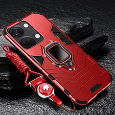 Custodia Silicone e Plastica Opaca Cover con Magnetico Anello Supporto R01 per OnePlus Ace 2V 5G Rosso