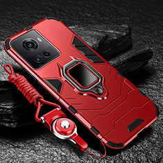 Custodia Silicone e Plastica Opaca Cover con Magnetico Anello Supporto R01 per OnePlus Ace 5G Rosso