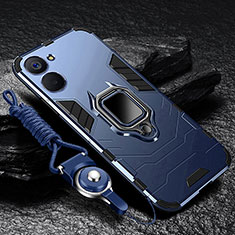 Custodia Silicone e Plastica Opaca Cover con Magnetico Anello Supporto R01 per Realme 10S 5G Blu