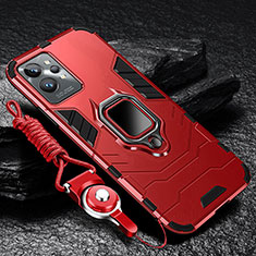Custodia Silicone e Plastica Opaca Cover con Magnetico Anello Supporto R01 per Realme GT2 Pro 5G Rosso