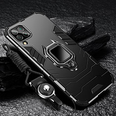 Custodia Silicone e Plastica Opaca Cover con Magnetico Anello Supporto R01 per Samsung Galaxy A12 Nacho Nero