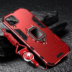 Custodia Silicone e Plastica Opaca Cover con Magnetico Anello Supporto R01 per Samsung Galaxy A12 Nacho Rosso