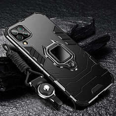 Custodia Silicone e Plastica Opaca Cover con Magnetico Anello Supporto R01 per Samsung Galaxy A12 Nero